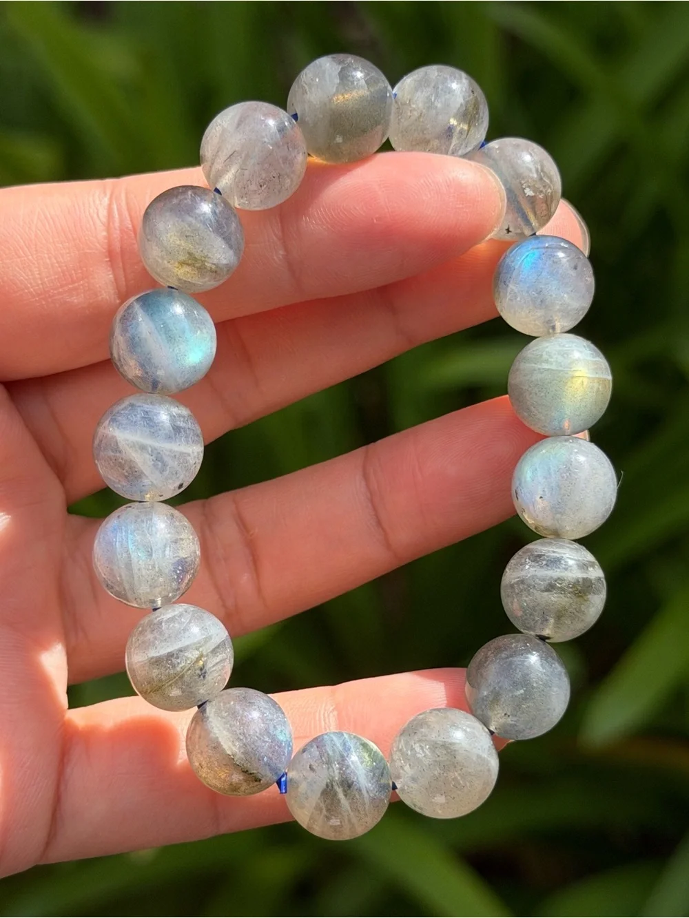 12mm Flashy Gray Labradorite Beaded Stretch Bracelet 2238